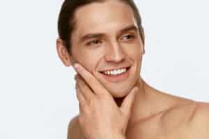 Men,Face,Care.,Man,Touching,Smooth,Skin,After,Shaving